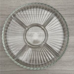 Vintage 1950s Indiana glass round clear divided relish dish